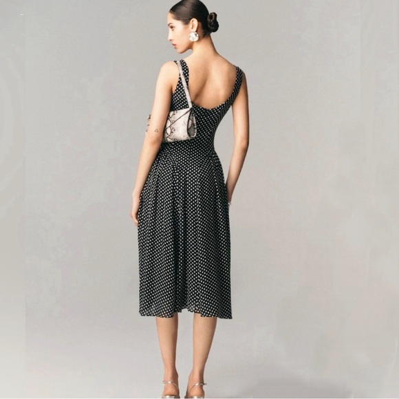 Reformation Anelis Midi Dress Size 6 Black White Polka Dot - Picture 3 of 14